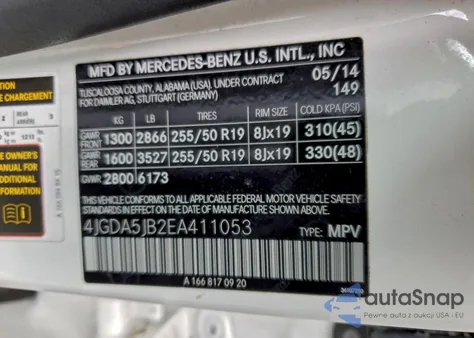 2014 Mercedes-Benz Ml 350 z USA, uszkodzony, nr VIN 4JGDA5JB2EA411053